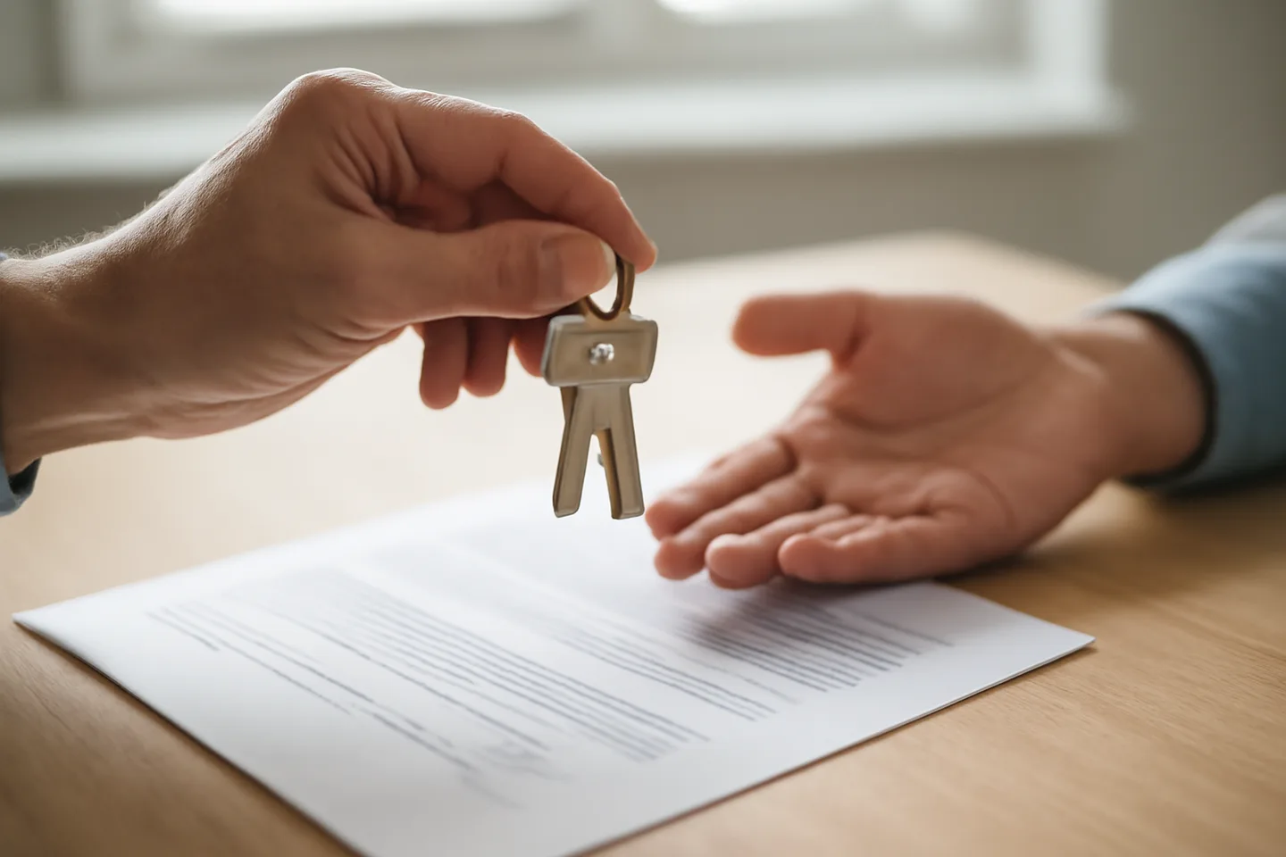 Exchanging keys over a signed property deed at closing