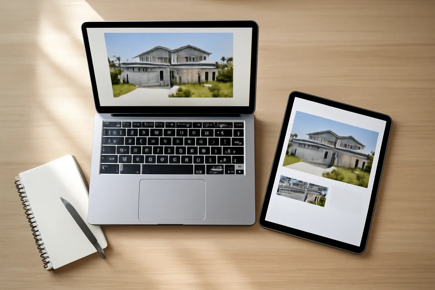 Laptop and tablet showing online property listing website