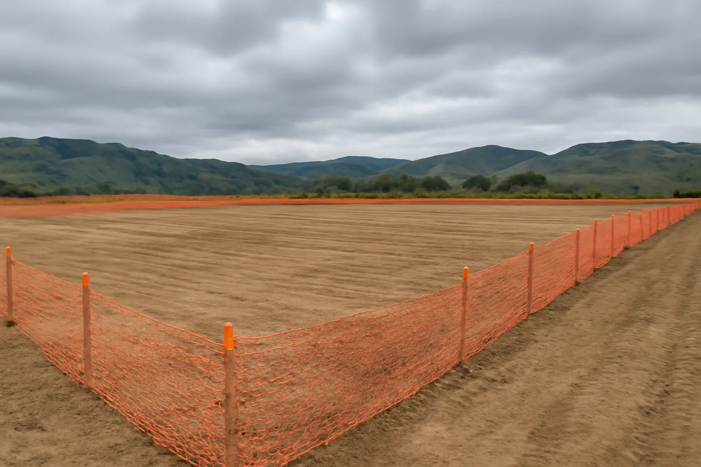 Graded construction lot with utility stakes