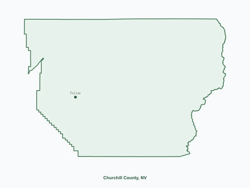 Map of Churchill County, NV showing major cities