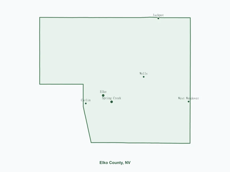 Map of Elko County, NV showing major cities