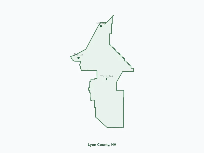 Map of Lyon County, NV showing major cities