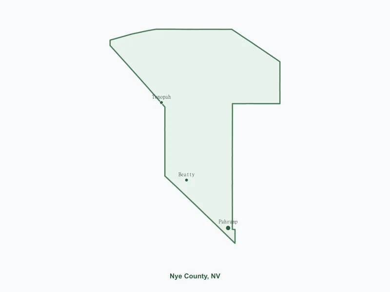 Map of Nye County, NV showing major cities