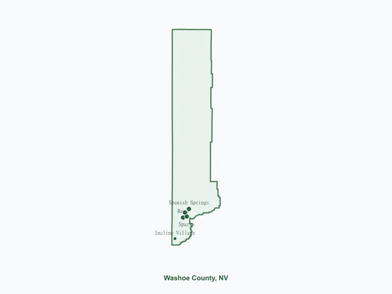 Map of Washoe County, NV showing major cities